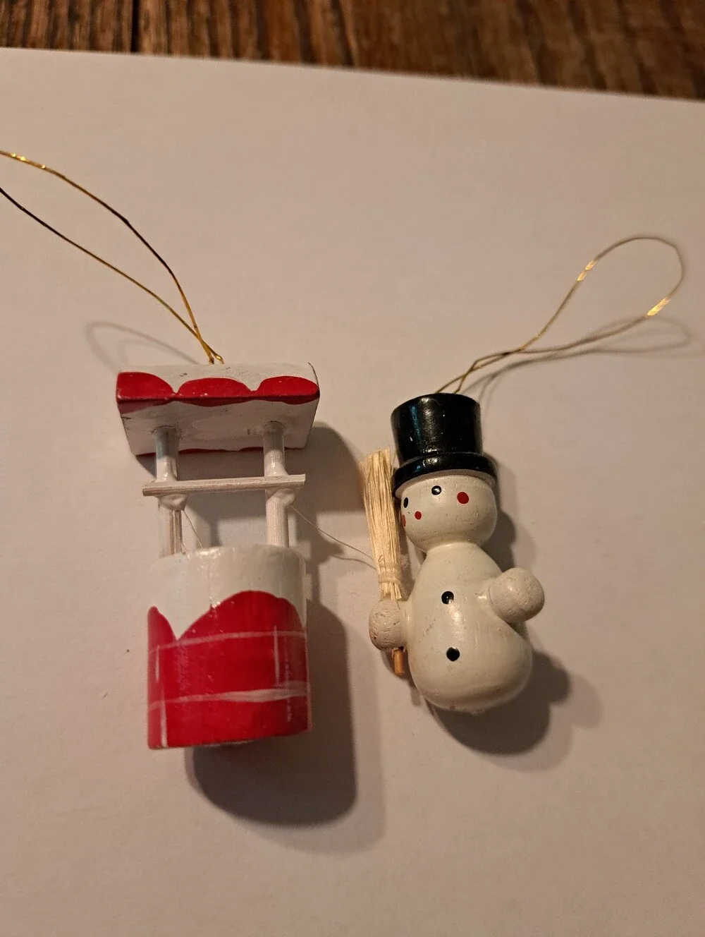 Vintage Wood Christmas Ornaments Lot 6 Hand Painted Wooden Rustic Farmhouse